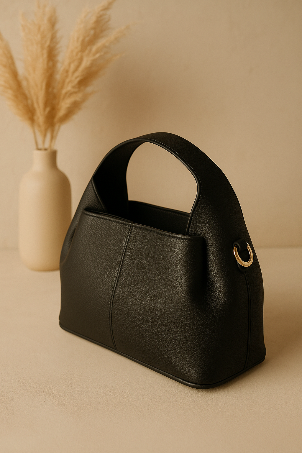 Classic Faux Leather Handbag with Gold Buckle – Elegant & Versatile