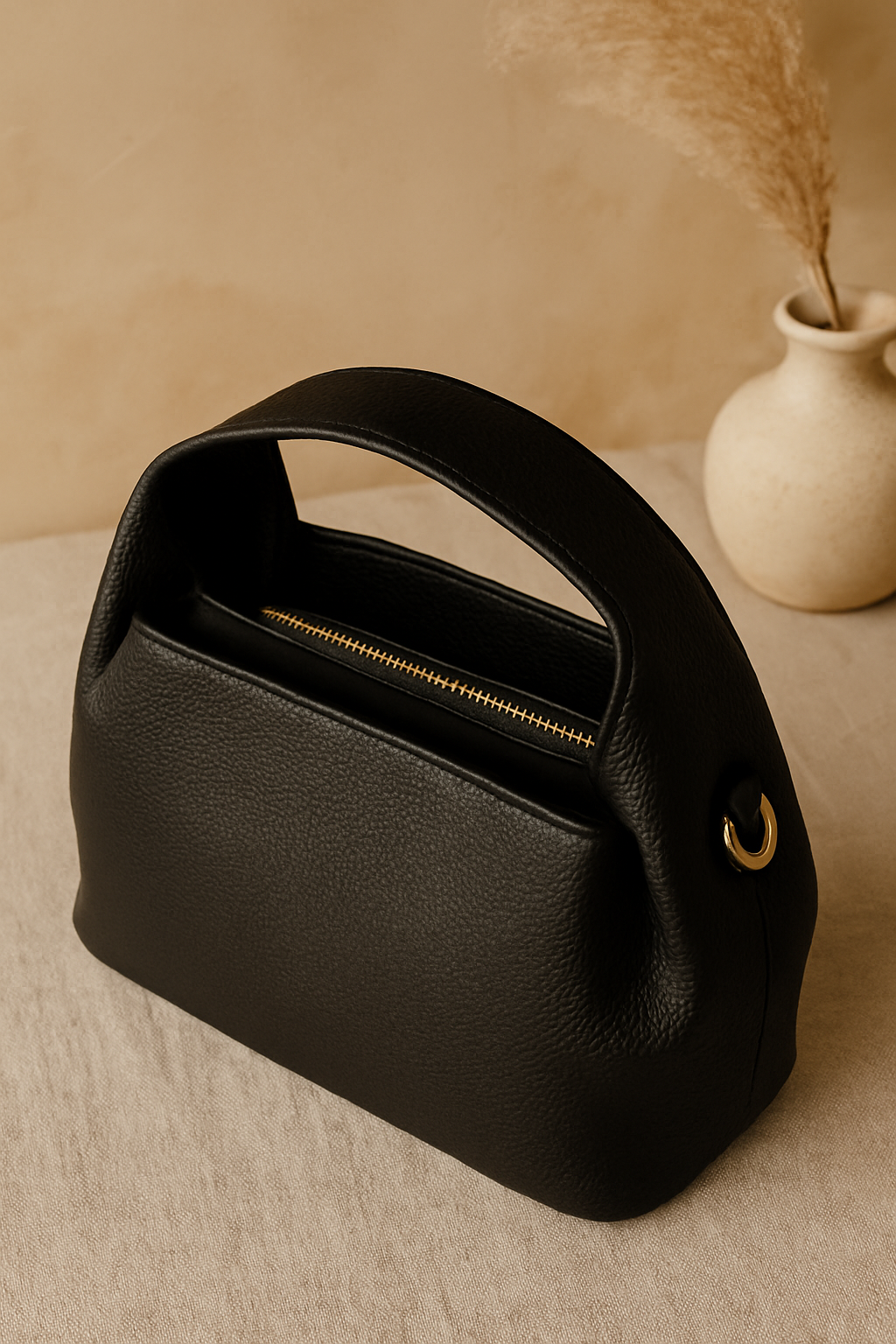 Classic Faux Leather Handbag with Gold Buckle – Elegant & Versatile