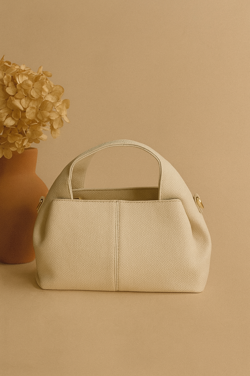 Classic Faux Leather Handbag with Gold Buckle – Elegant & Versatile