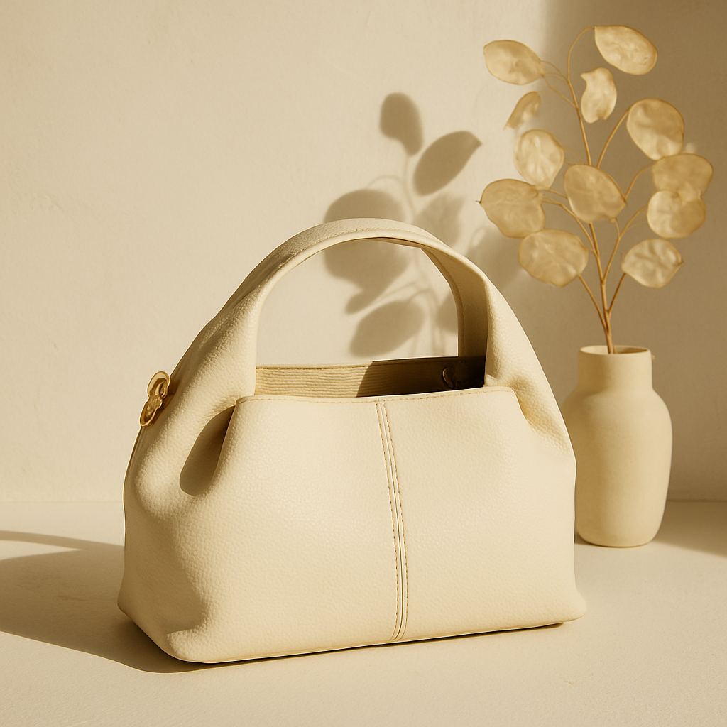 Classic Faux Leather Handbag with Gold Buckle – Elegant & Versatile