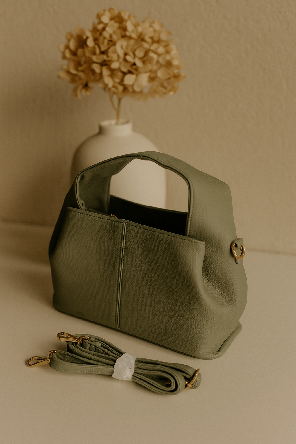 Classic Faux Leather Handbag with Gold Buckle – Elegant & Versatile