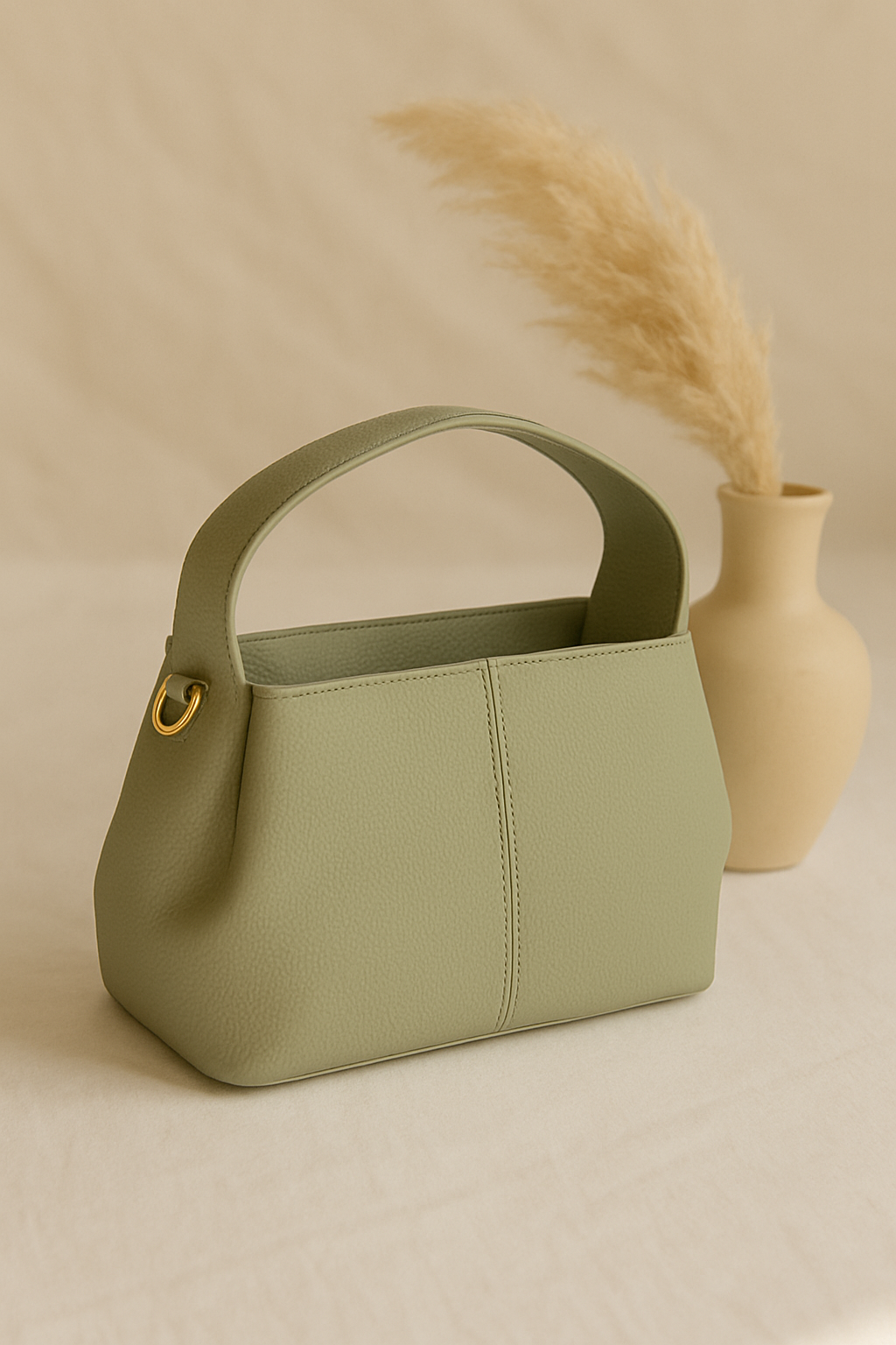 Classic Faux Leather Handbag with Gold Buckle – Elegant & Versatile