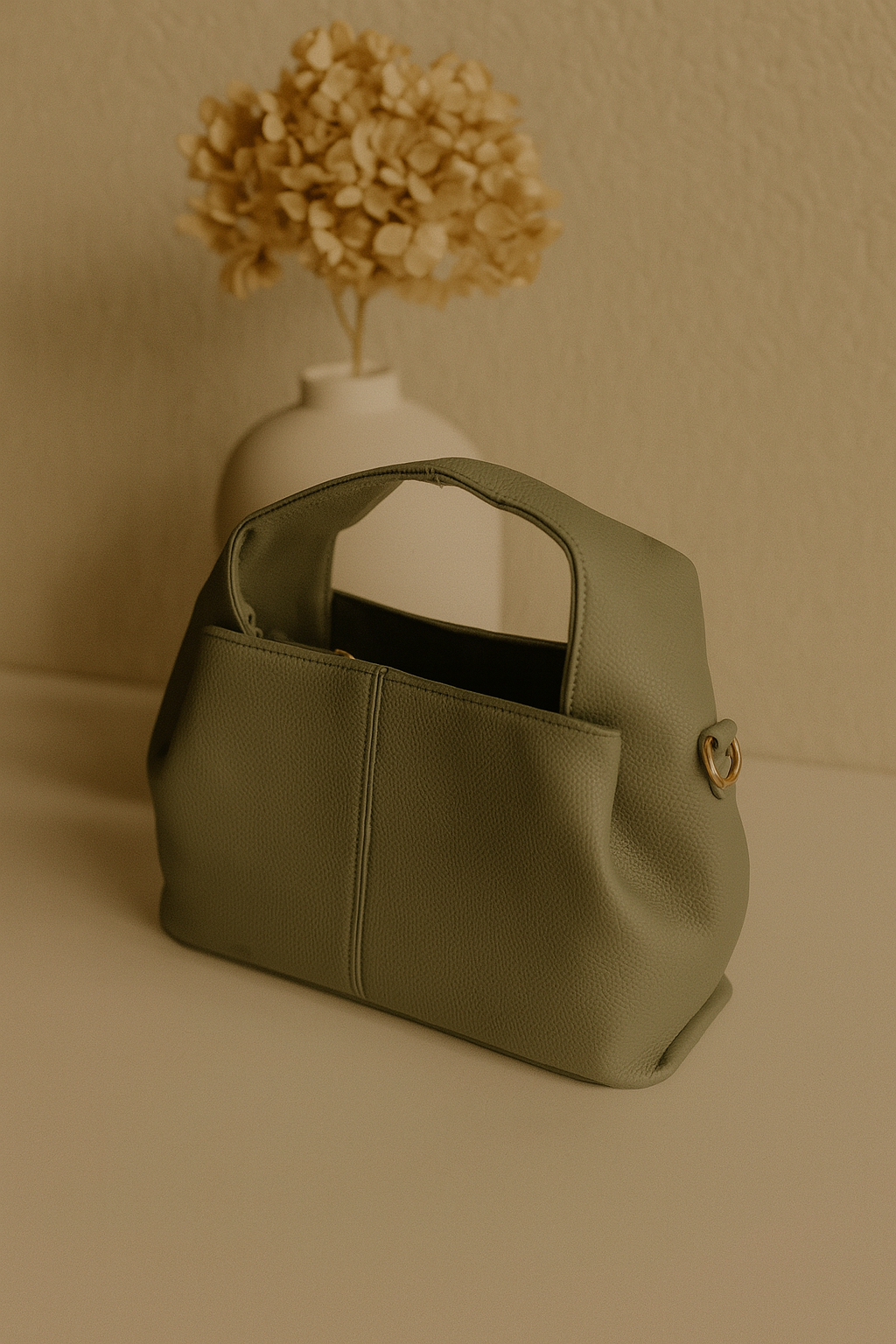 Classic Faux Leather Handbag with Gold Buckle – Elegant & Versatile