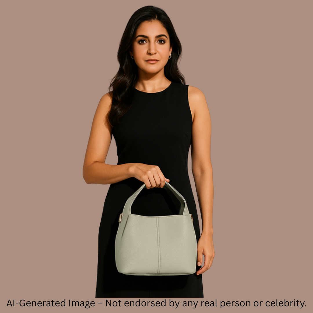 Classic Faux Leather Handbag with Gold Buckle – Elegant & Versatile