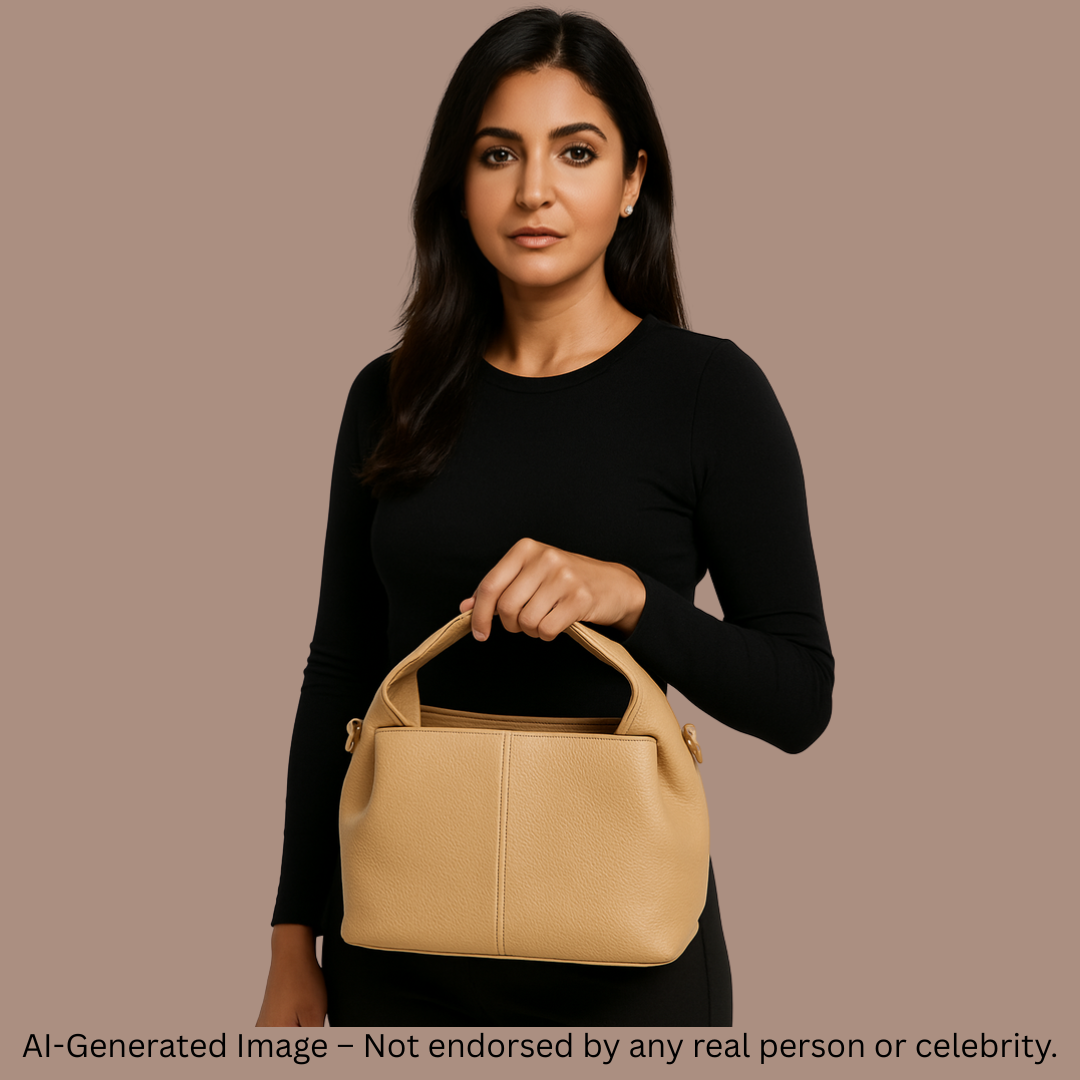 Classic Faux Leather Handbag with Gold Buckle – Elegant & Versatile