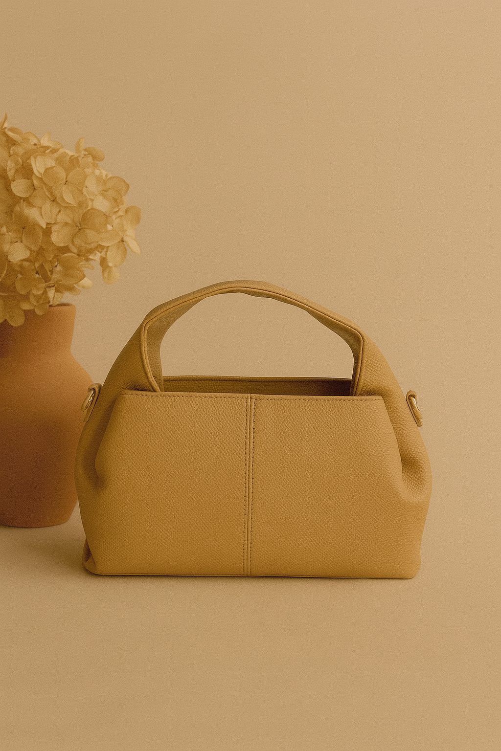 Classic Faux Leather Handbag with Gold Buckle – Elegant & Versatile