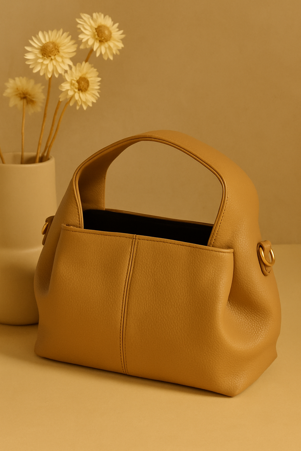 Classic Faux Leather Handbag with Gold Buckle – Elegant & Versatile
