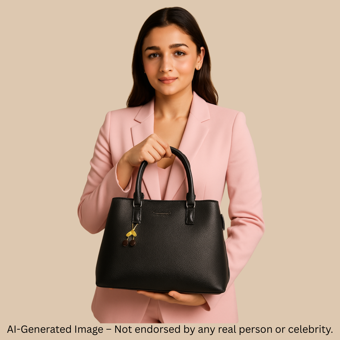 Black Cherry Charm Handbag – Elegant Faux Leather Tote