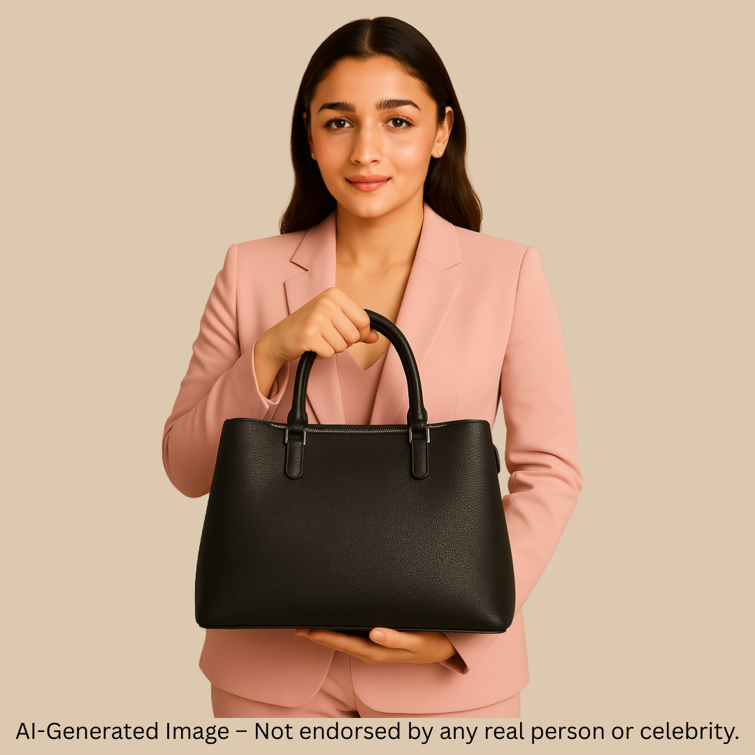 Black Cherry Charm Handbag – Elegant Faux Leather Tote