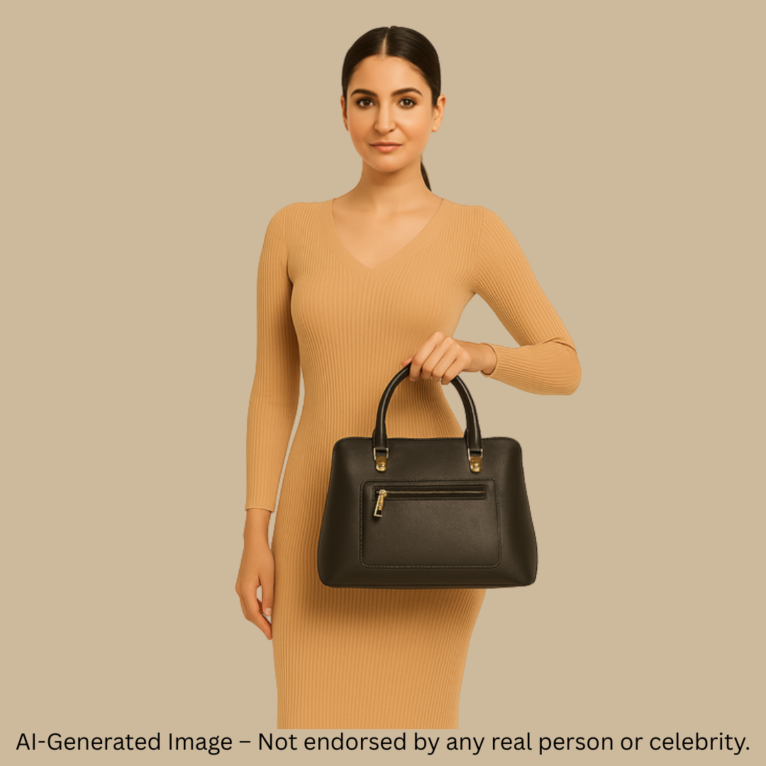 Classic Black Structured Handbag with Gold Detailing – Premium Finish