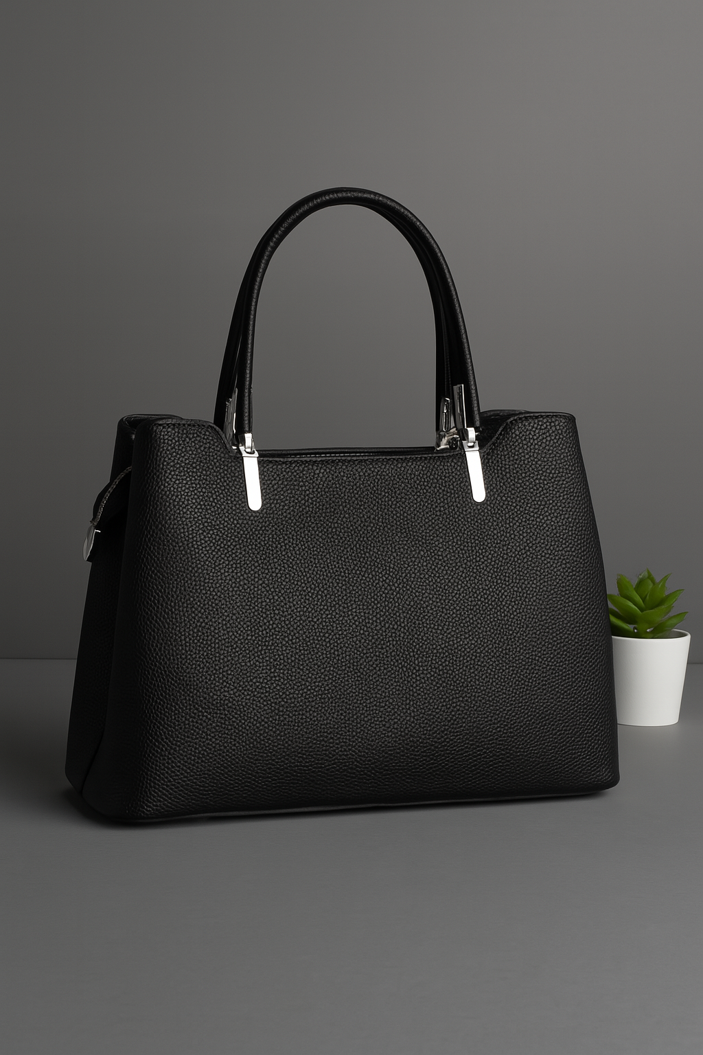 Black Cherry Charm Handbag – Elegant Faux Leather Tote