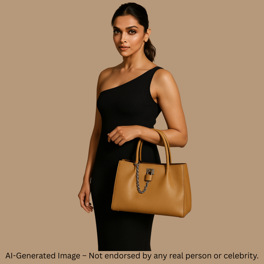 Premium Black Textured Leather Handbag with Chain Accent