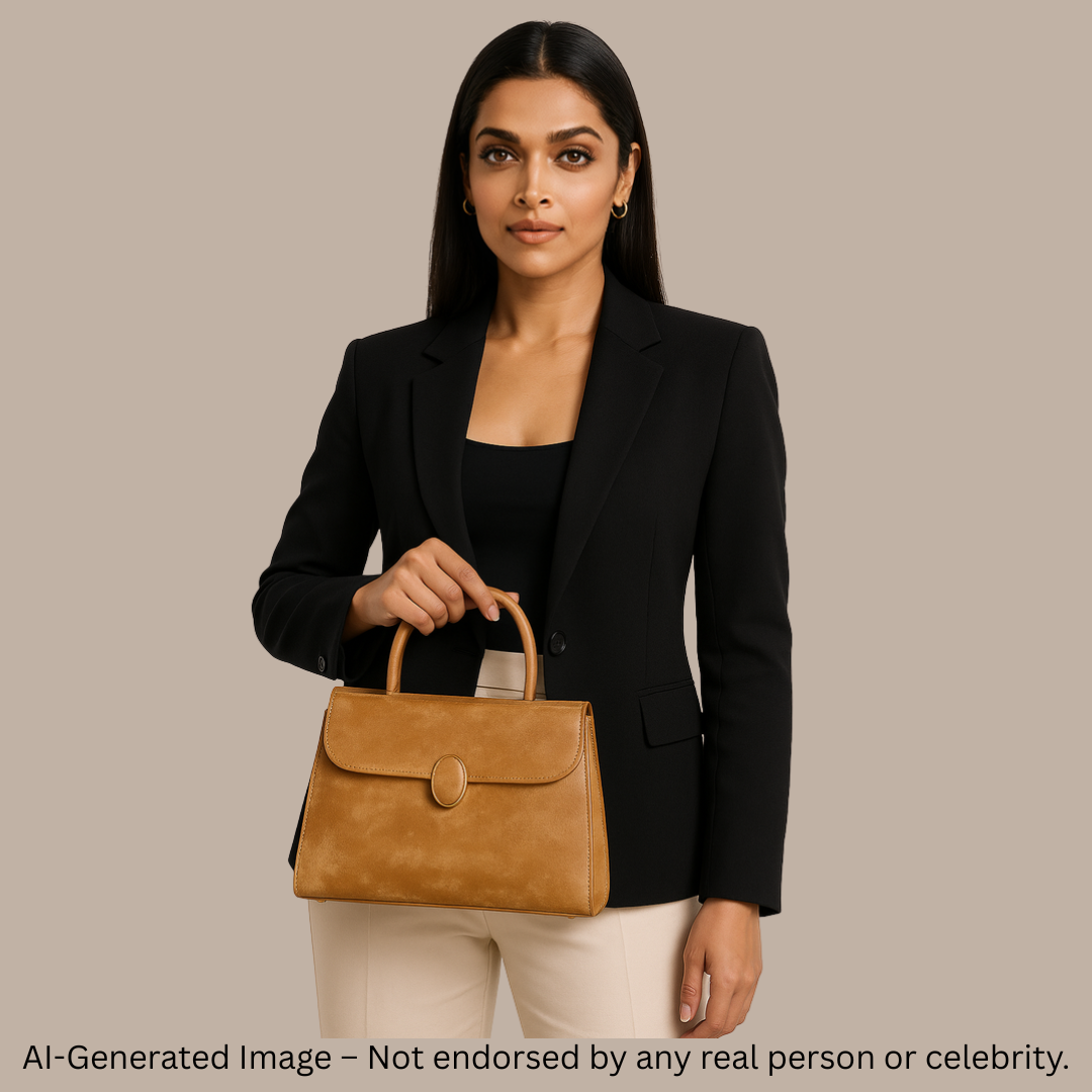 Structured Handbag with Round Flap & Detachable Strap