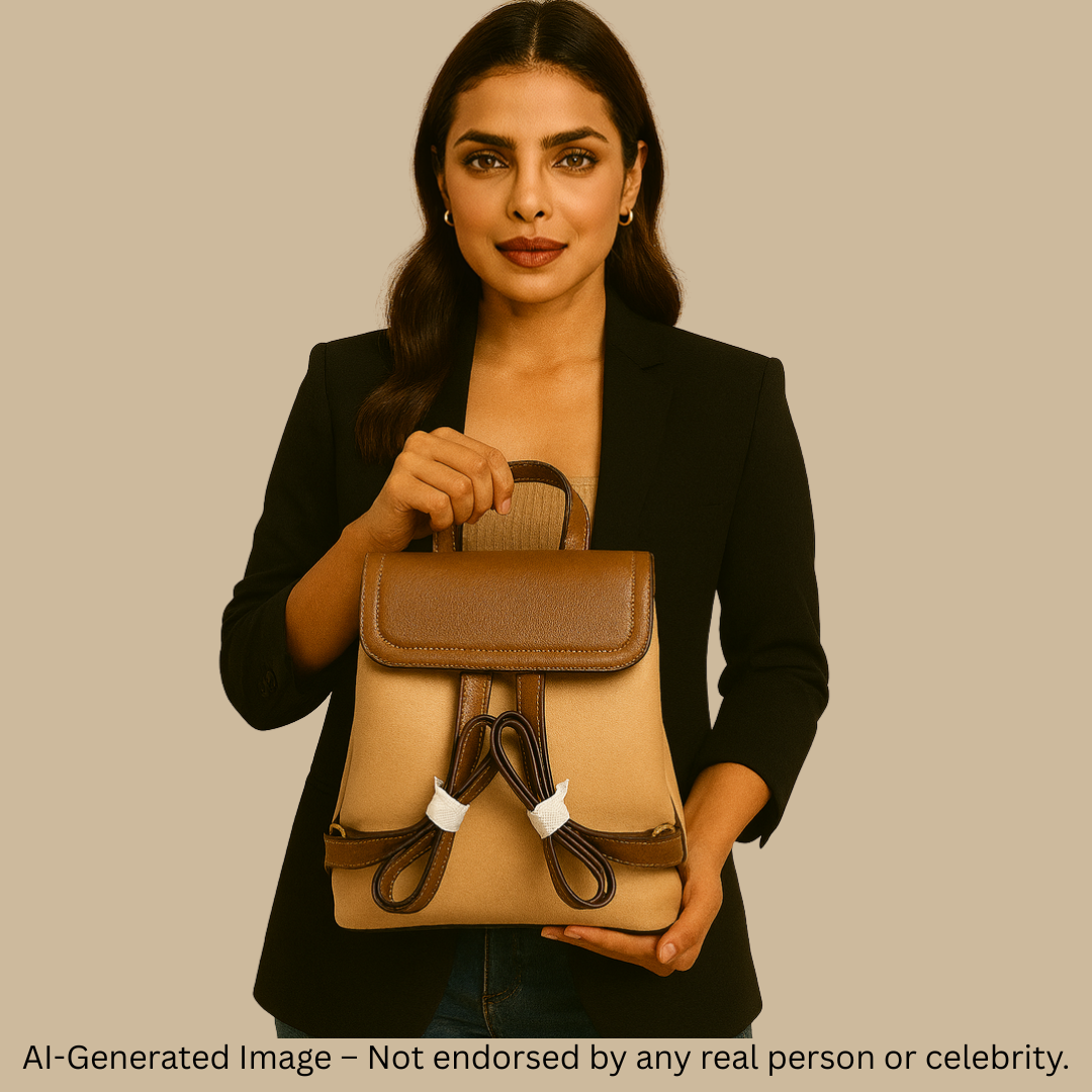 Elegant Two-Tone Leather Backpack – Coffee & Beige