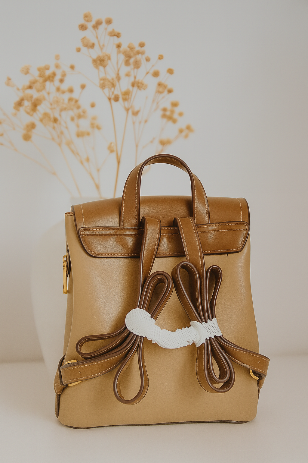 Elegant Two-Tone Leather Backpack – Coffee & Beige