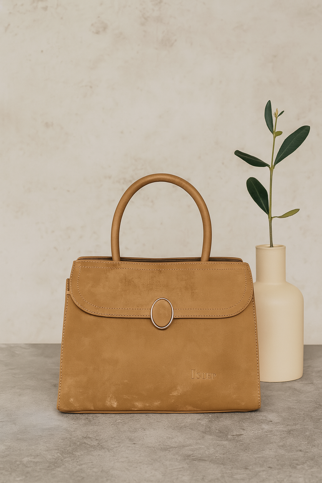 Structured Handbag with Round Flap & Detachable Strap