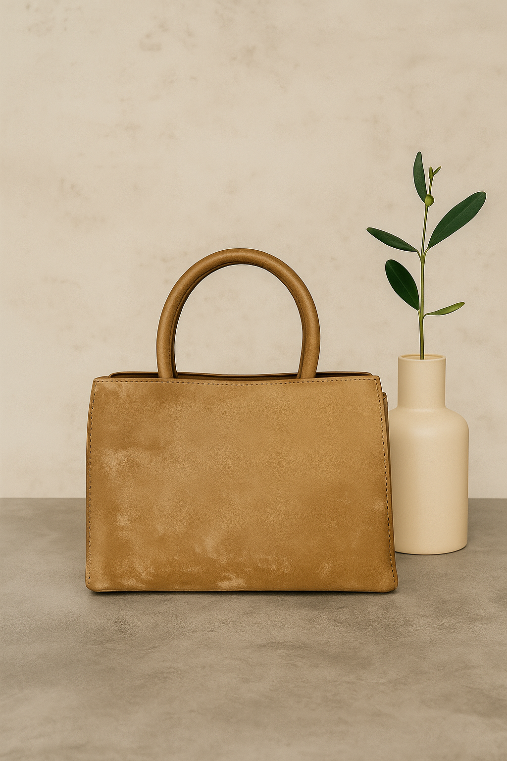 Structured Handbag with Round Flap & Detachable Strap