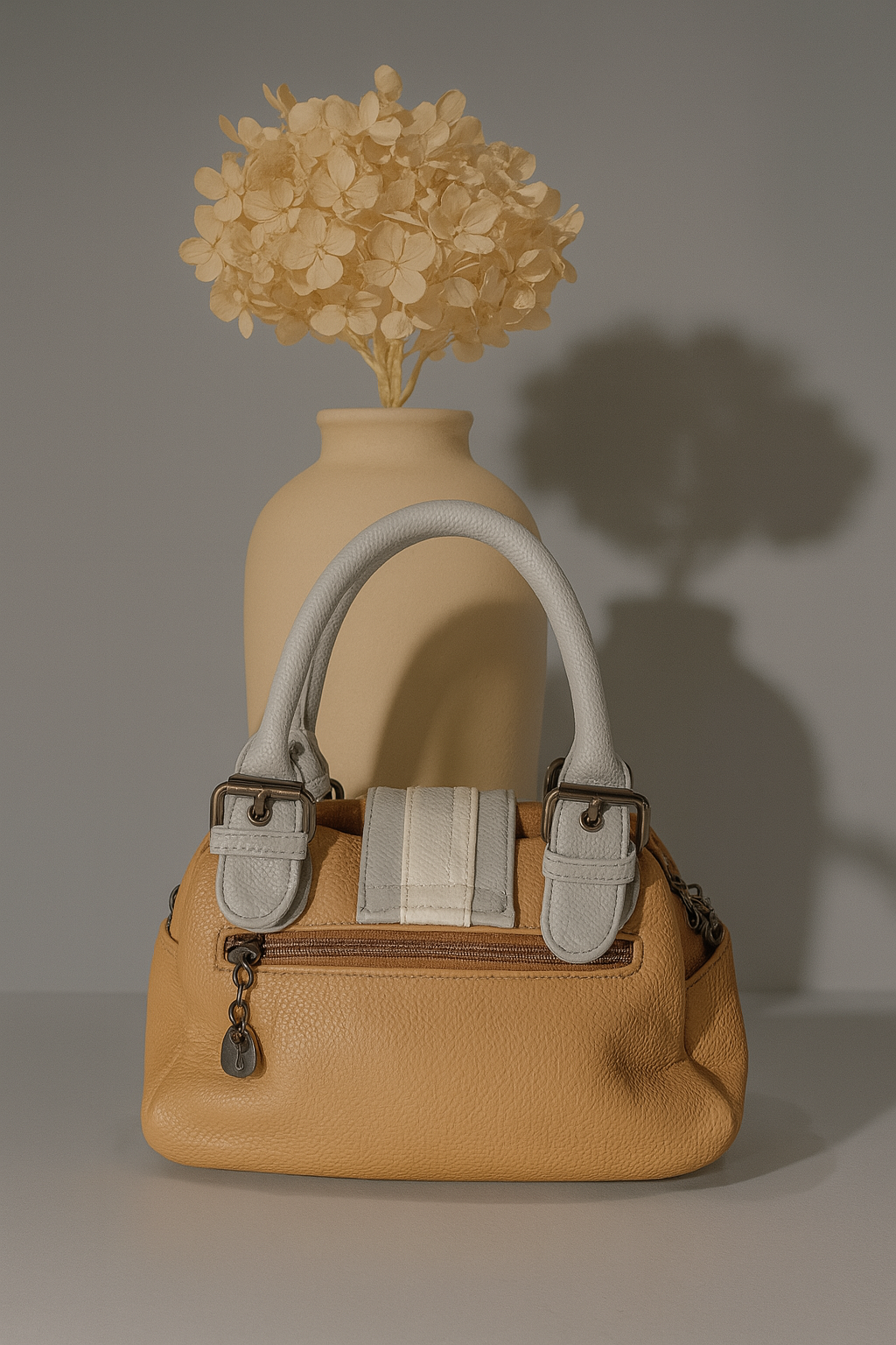 Classic Tan & Black Premium Handbag – Dual Handle with Detachable Strap