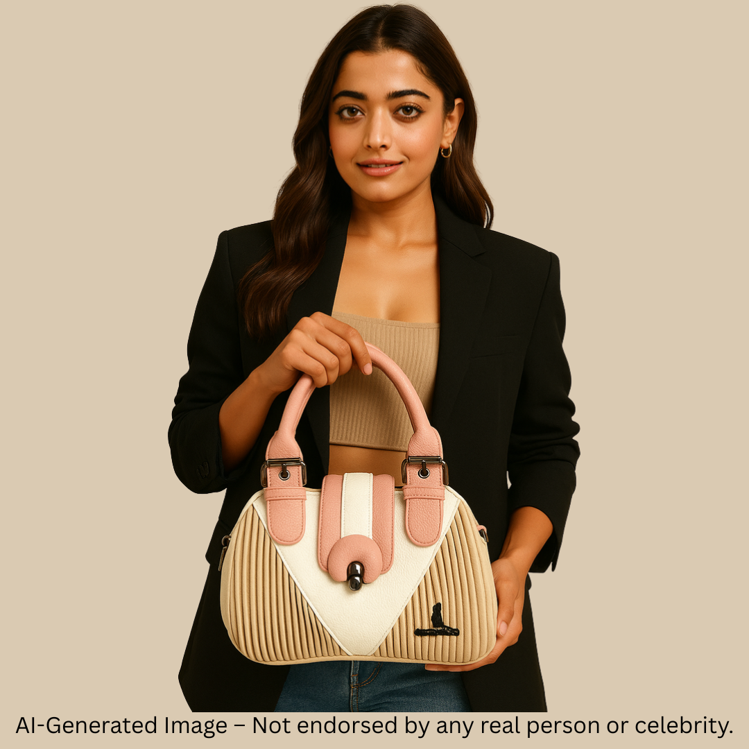 Classic Tan & Black Premium Handbag – Dual Handle with Detachable Strap