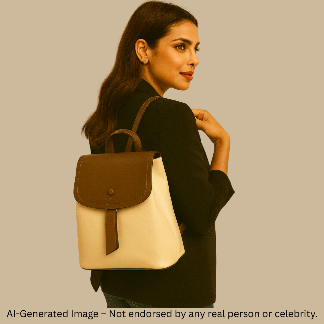 Elegant Two-Tone Leather Backpack – Coffee & Beige