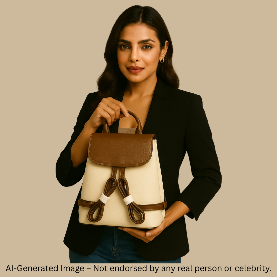 Elegant Two-Tone Leather Backpack – Coffee & Beige