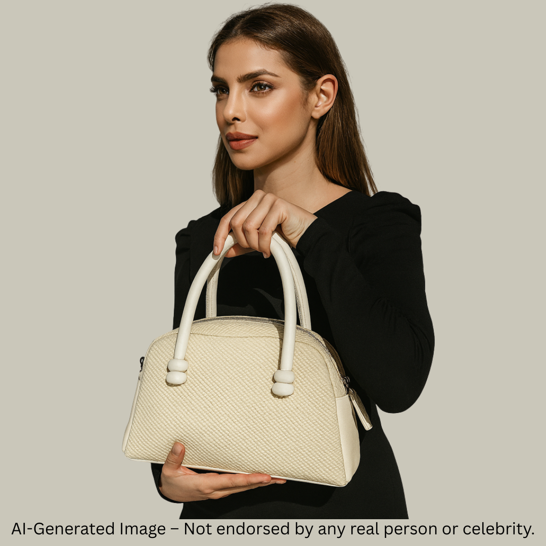 Textured Black Handbag with Scarf Detail
