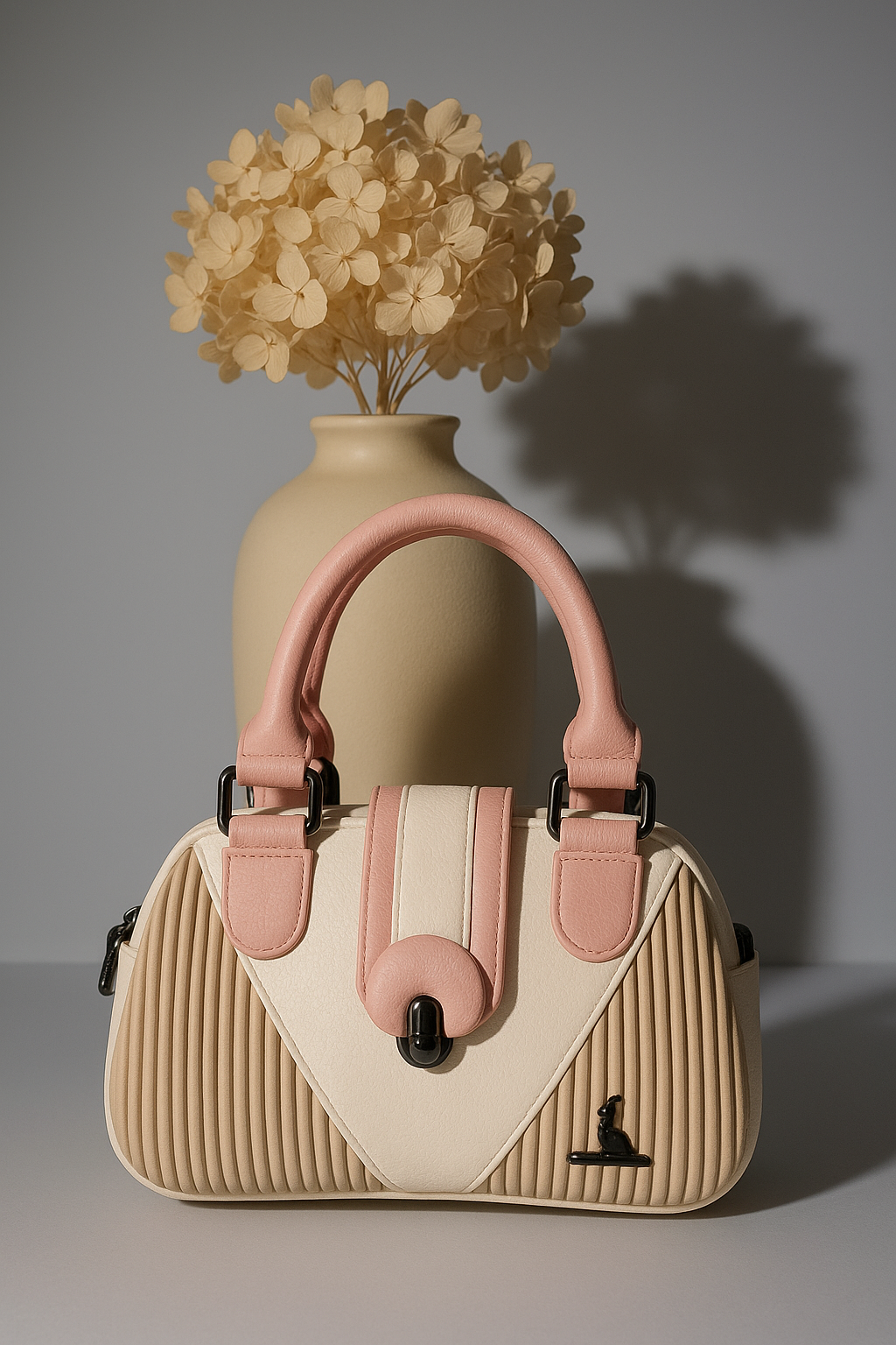 Classic Tan & Black Premium Handbag – Dual Handle with Detachable Strap