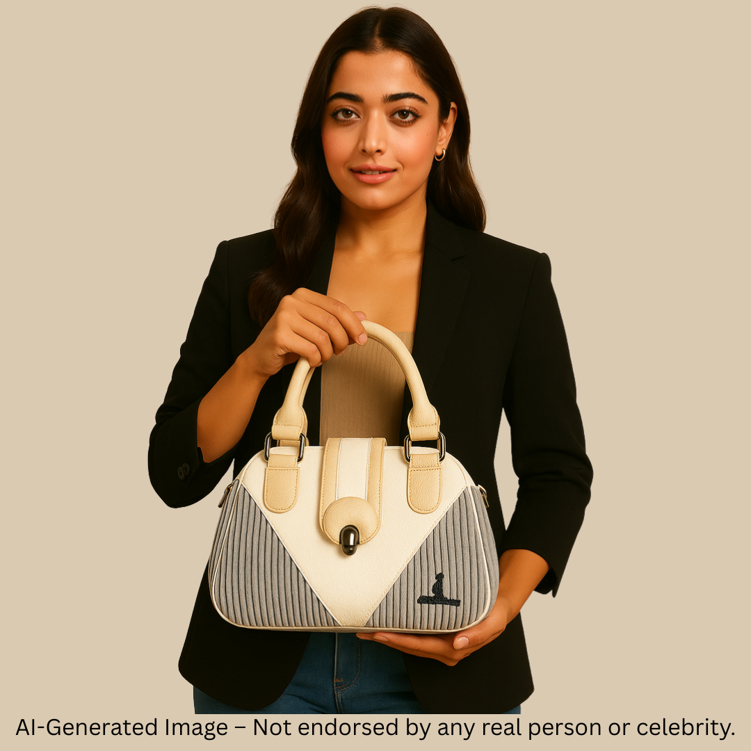 Classic Tan & Black Premium Handbag – Dual Handle with Detachable Strap