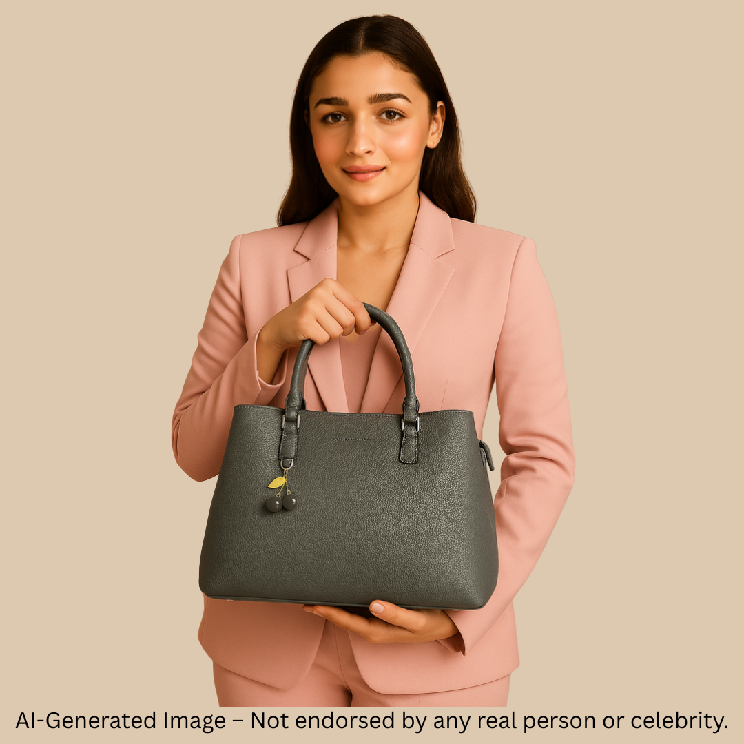 Black Cherry Charm Handbag – Elegant Faux Leather Tote