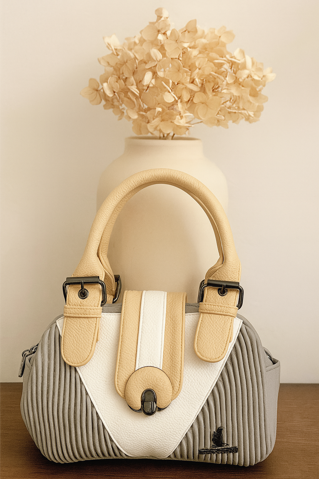 Classic Tan & Black Premium Handbag – Dual Handle with Detachable Strap
