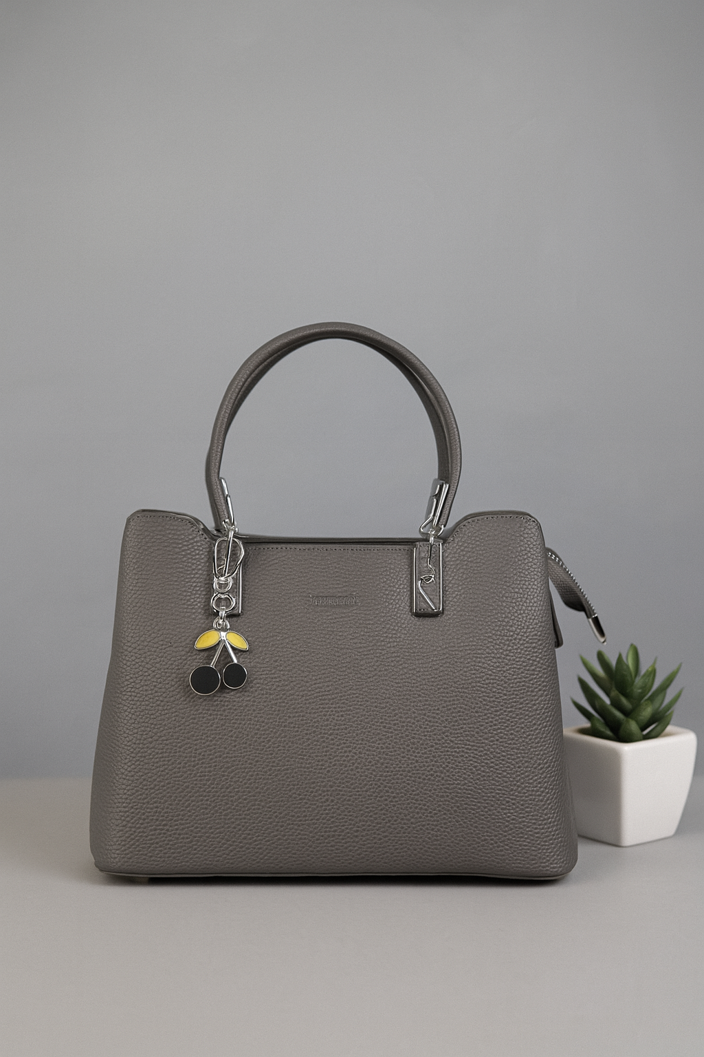 Black Cherry Charm Handbag – Elegant Faux Leather Tote