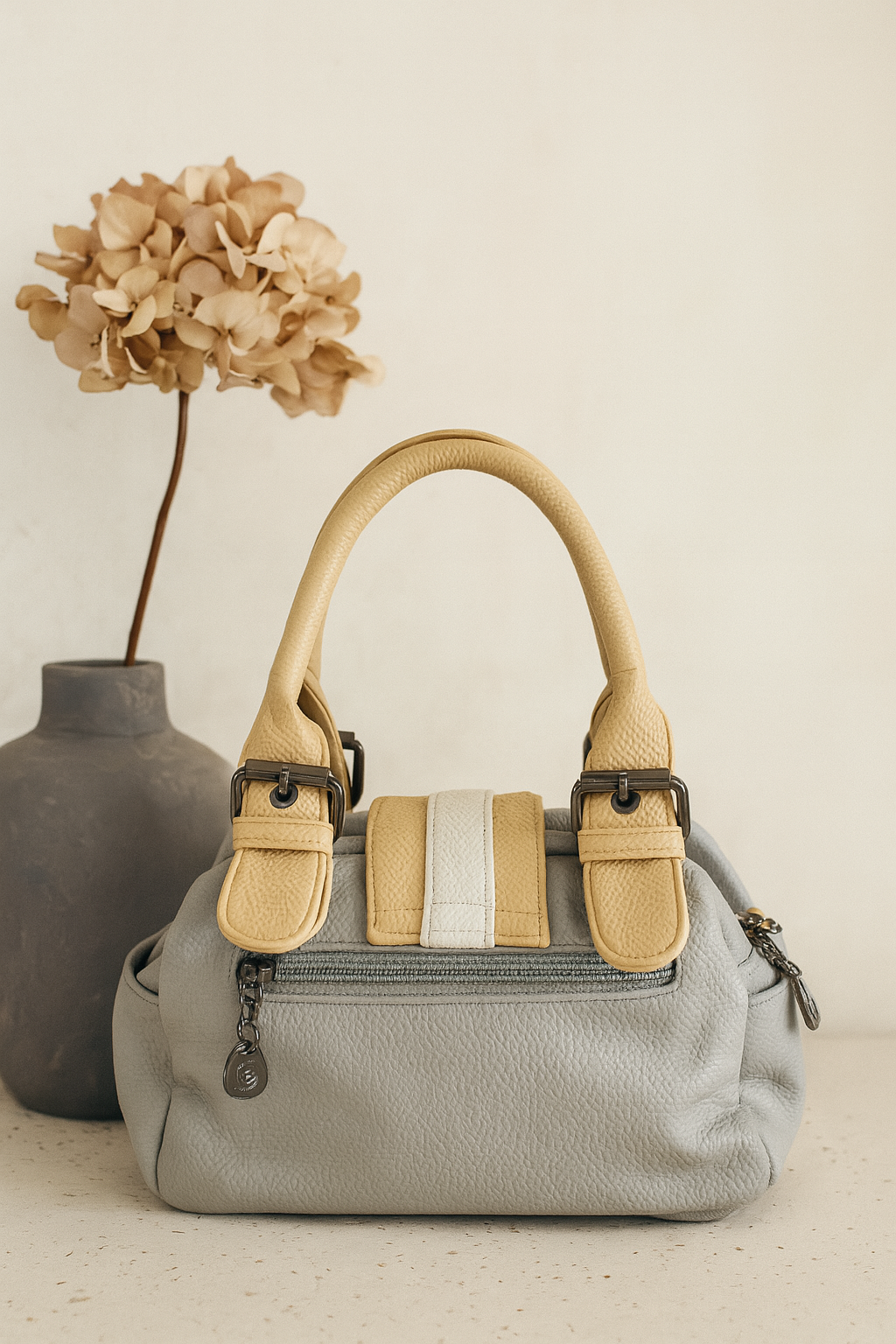 Classic Tan & Black Premium Handbag – Dual Handle with Detachable Strap