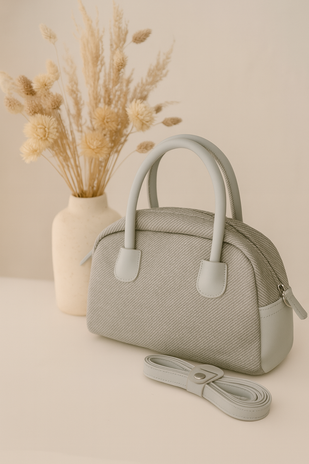 Textured Black Handbag with Scarf Detail