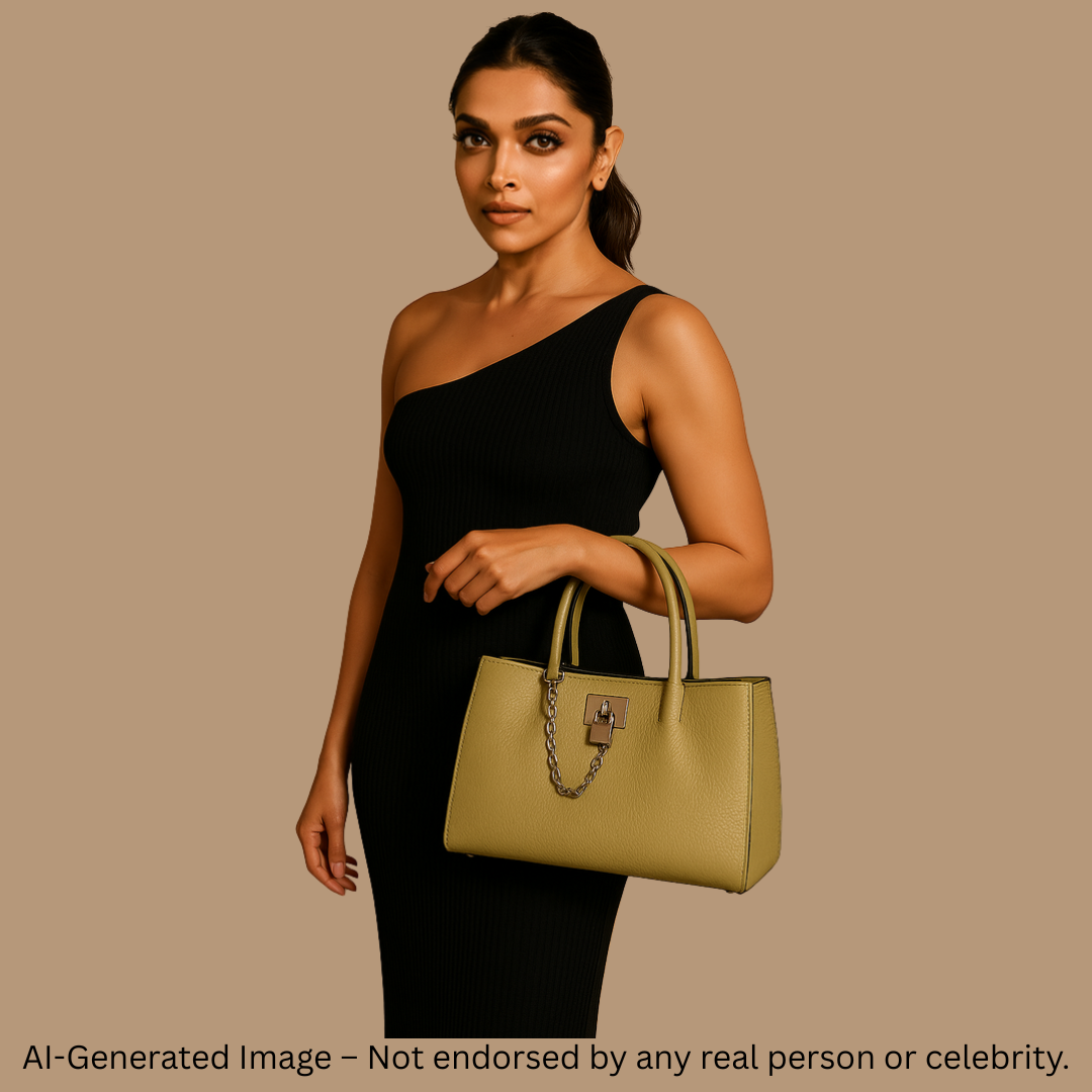 Premium Black Textured Leather Handbag with Chain Accent