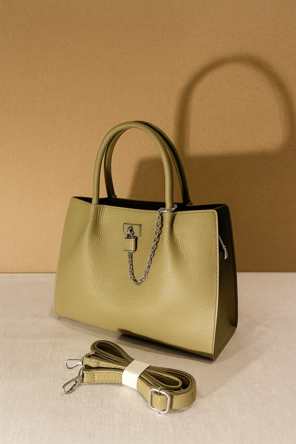 Premium Black Textured Leather Handbag with Chain Accent