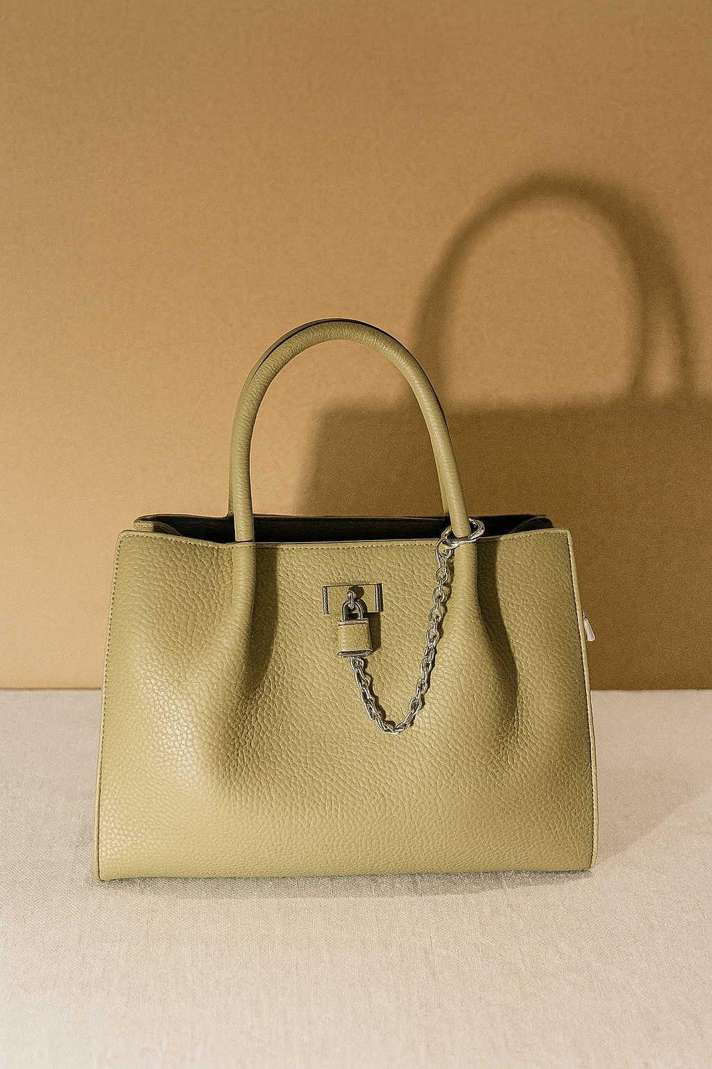 Premium Black Textured Leather Handbag with Chain Accent