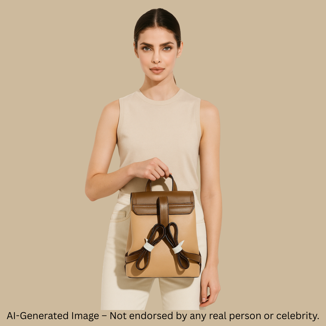 Elegant Two-Tone Leather Backpack – Coffee & Beige