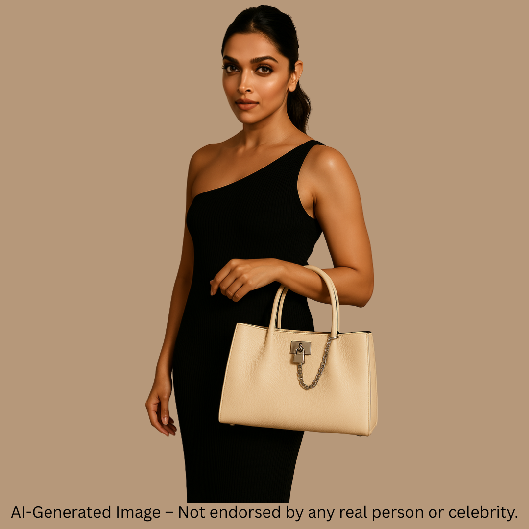 Premium Black Textured Leather Handbag with Chain Accent