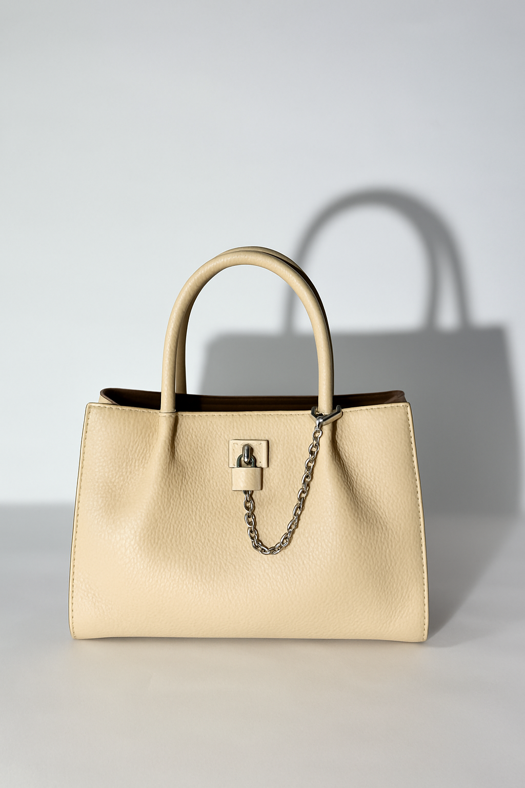 Premium Black Textured Leather Handbag with Chain Accent