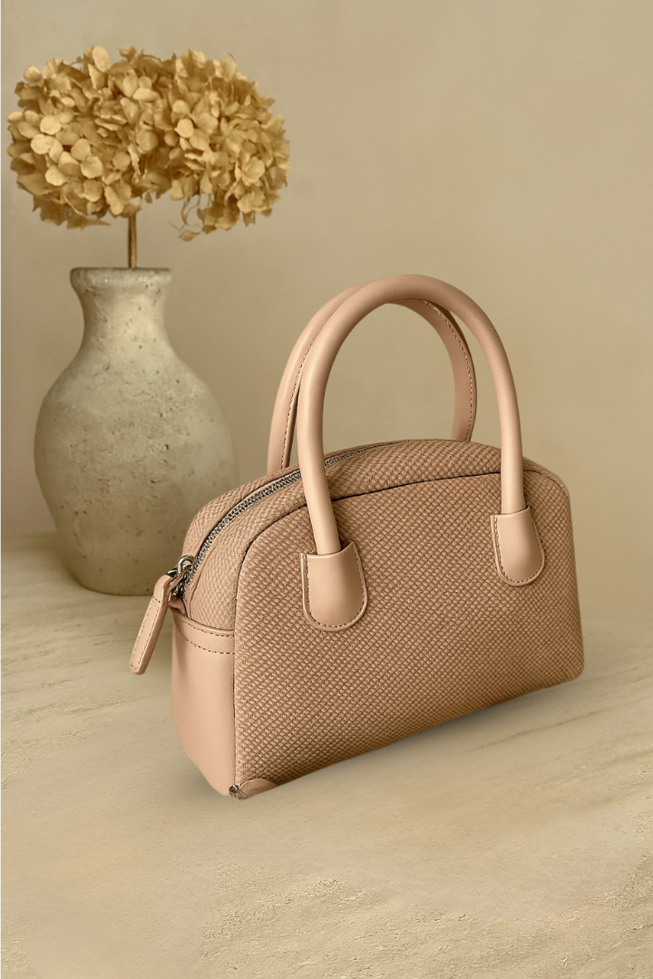 Textured Black Handbag with Scarf Detail