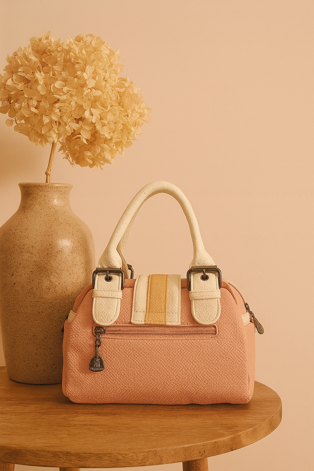 Classic Tan & Black Premium Handbag – Dual Handle with Detachable Strap