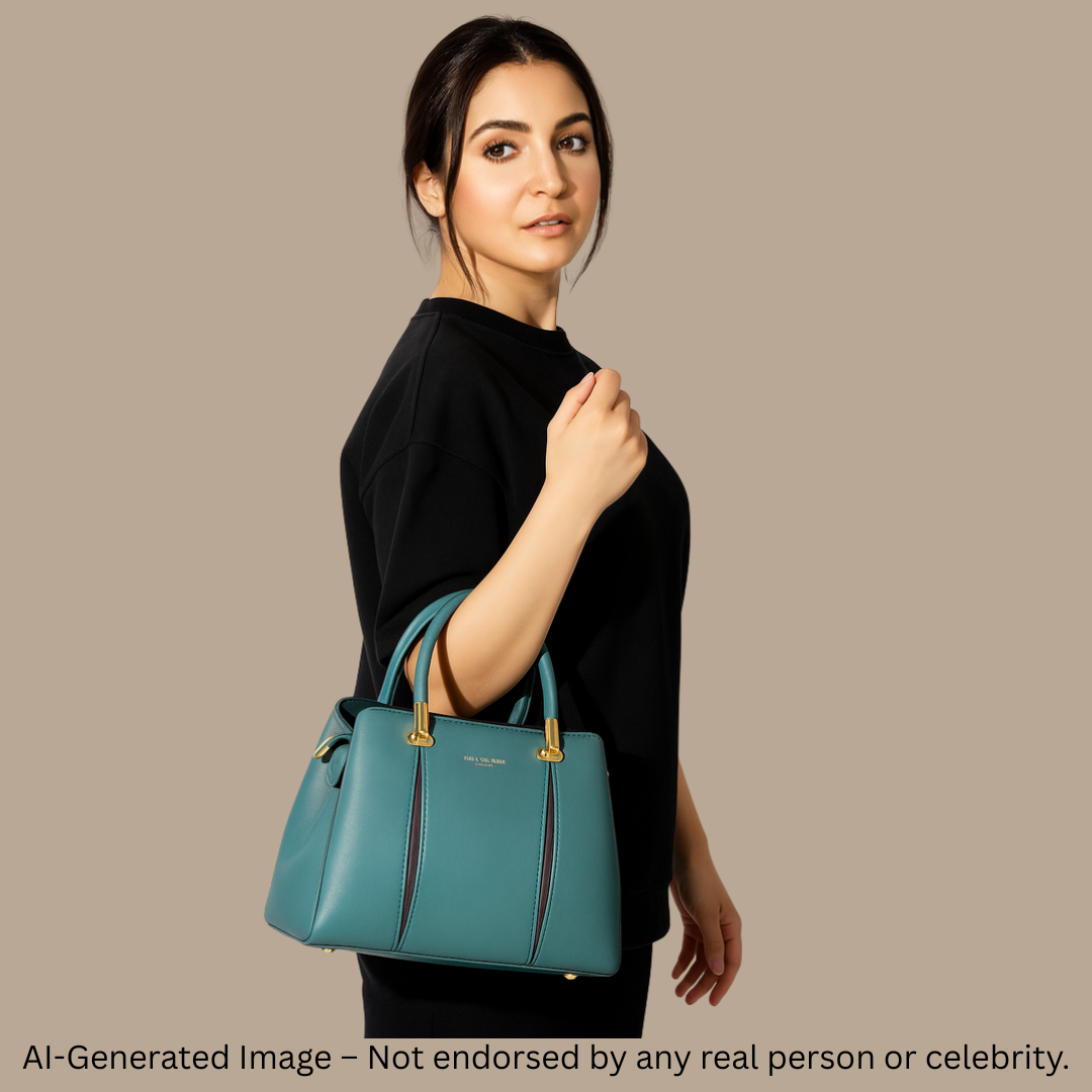 Classic Black Structured Handbag with Gold Detailing – Premium Finish
