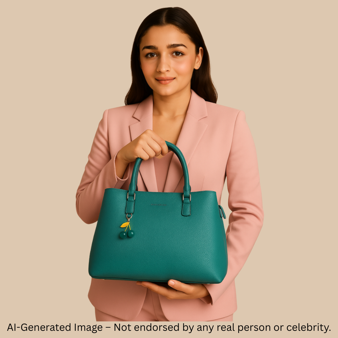 Black Cherry Charm Handbag – Elegant Faux Leather Tote