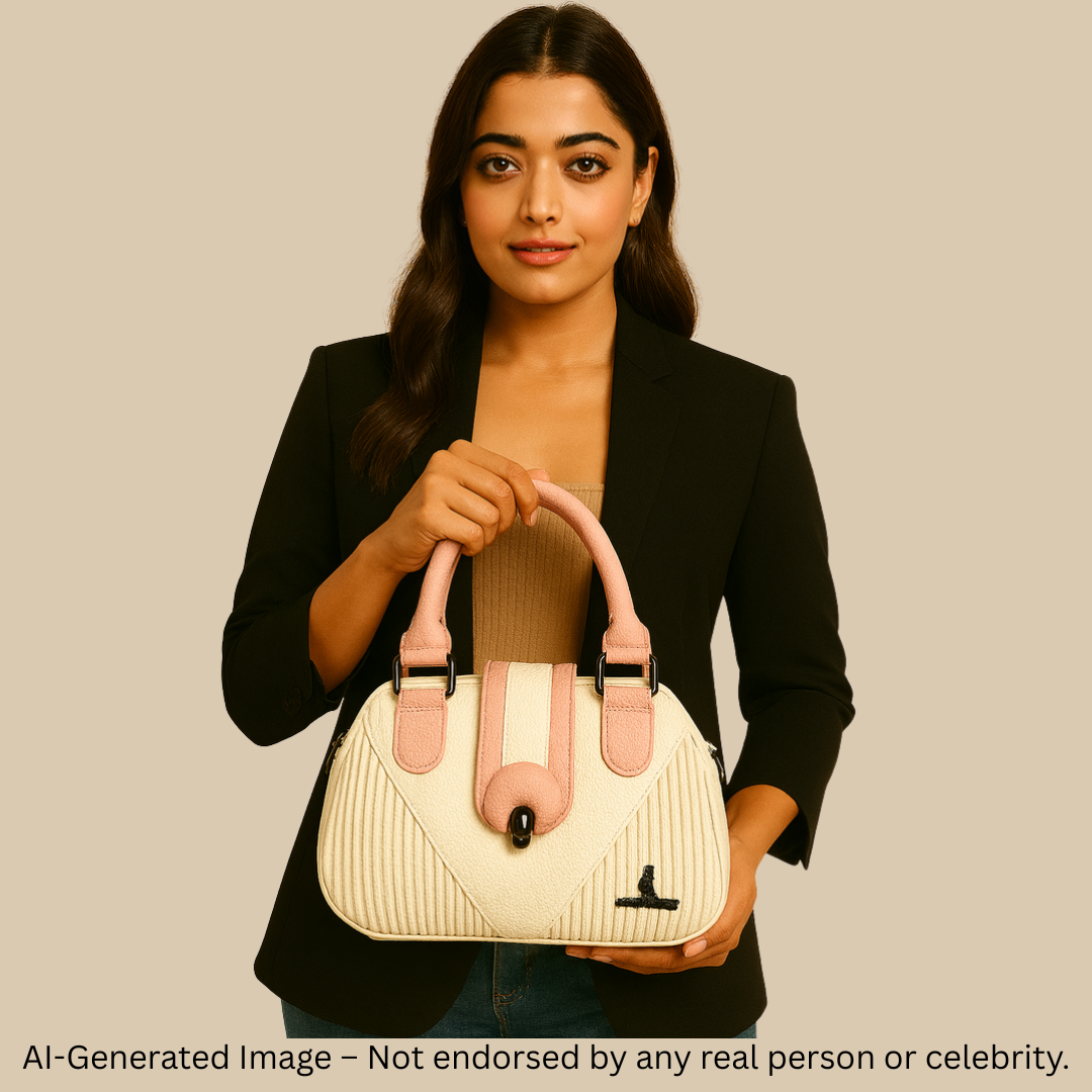 Classic Tan & Black Premium Handbag – Dual Handle with Detachable Strap