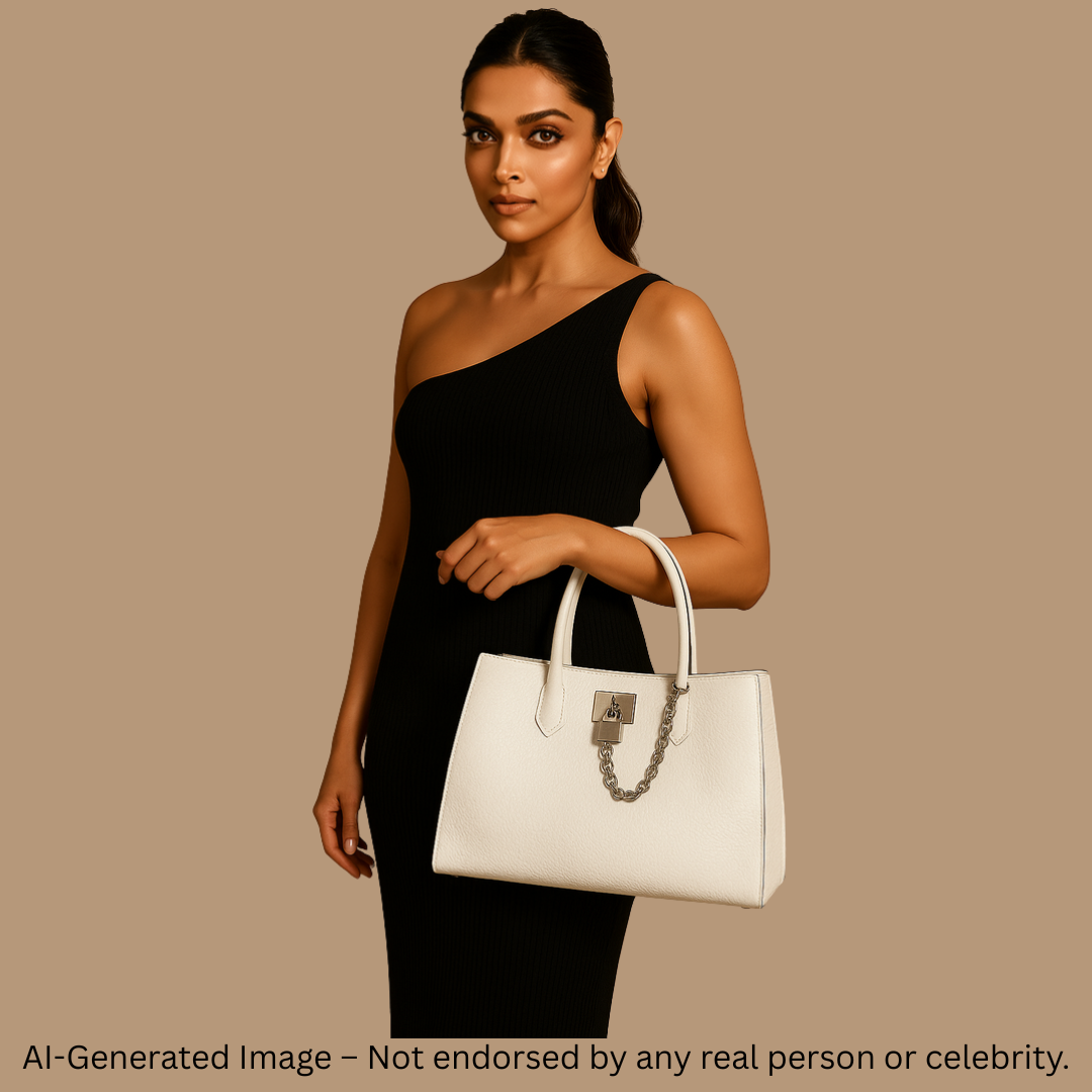 Premium Black Textured Leather Handbag with Chain Accent