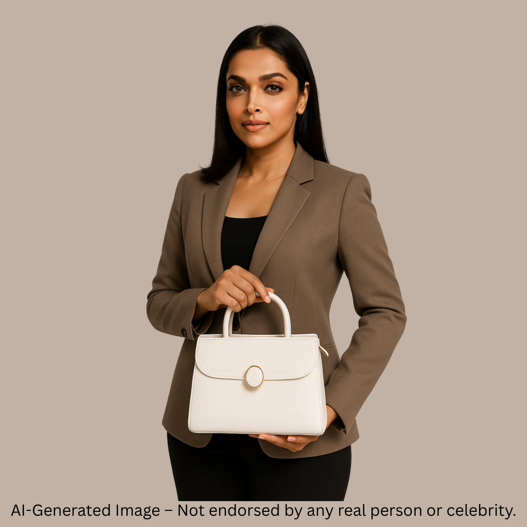 Structured Handbag with Round Flap & Detachable Strap