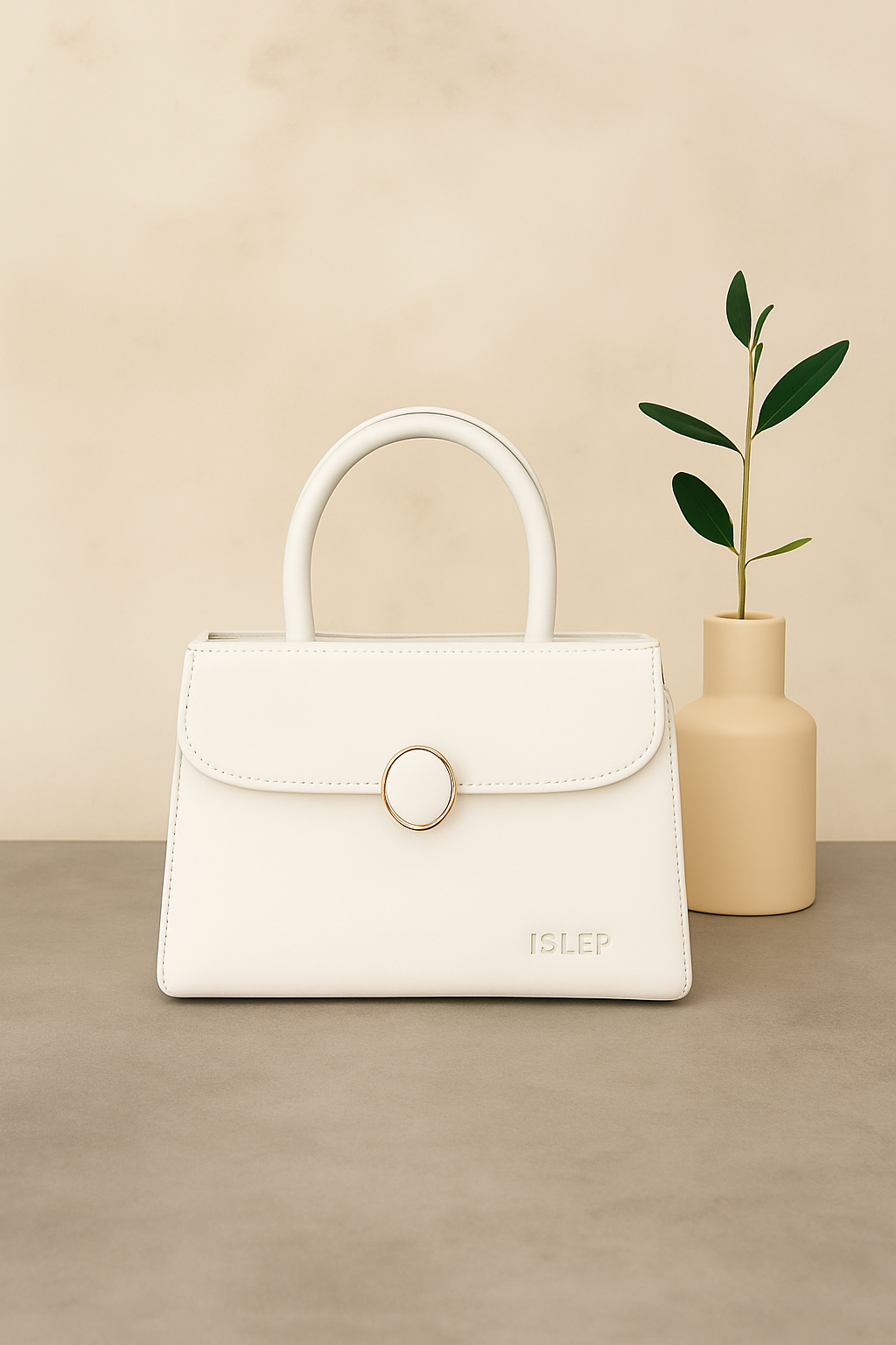 Structured Handbag with Round Flap & Detachable Strap
