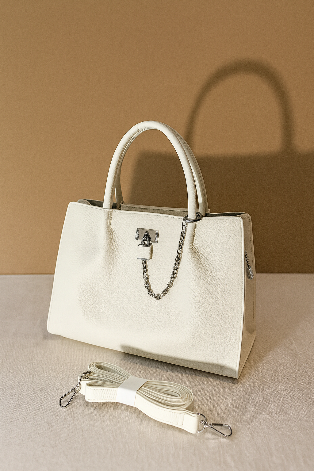 Premium Black Textured Leather Handbag with Chain Accent