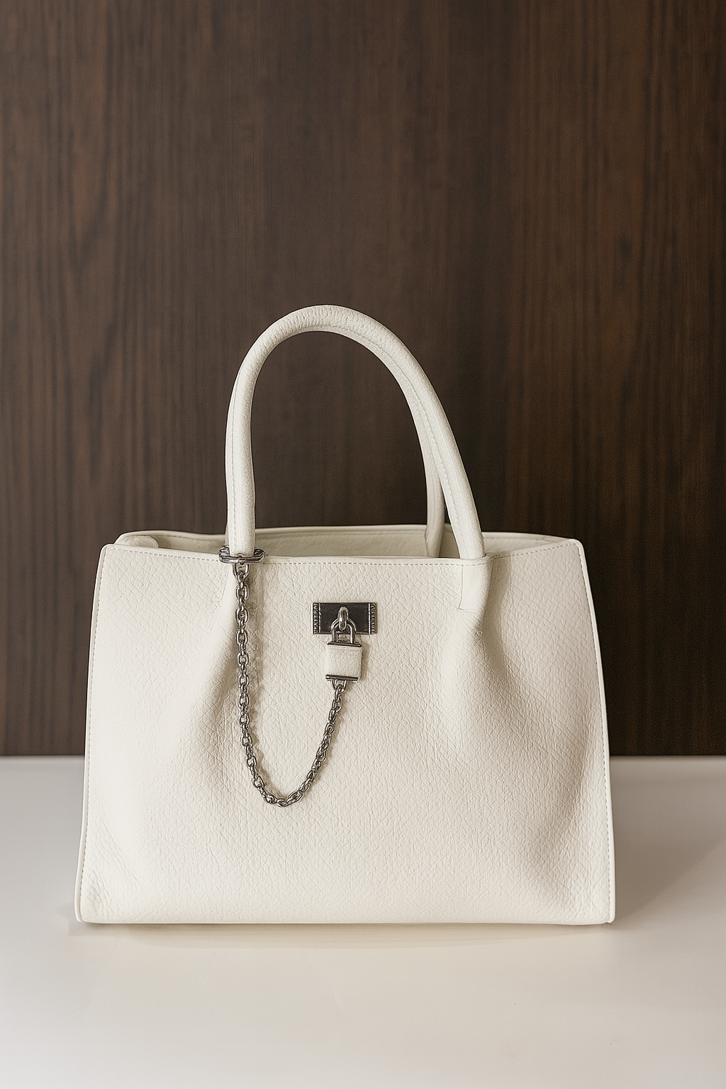 Premium Black Textured Leather Handbag with Chain Accent