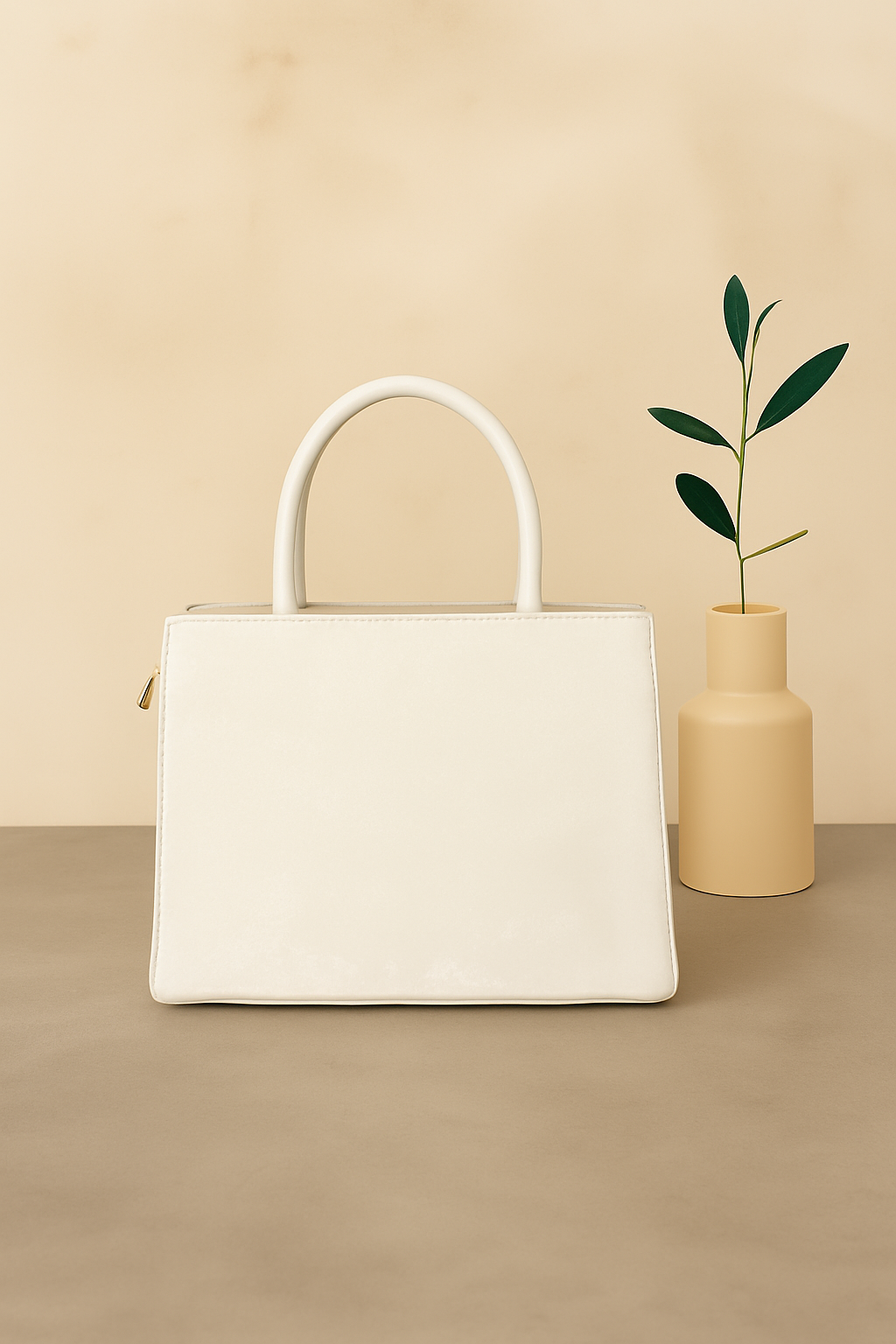 Structured Handbag with Round Flap & Detachable Strap